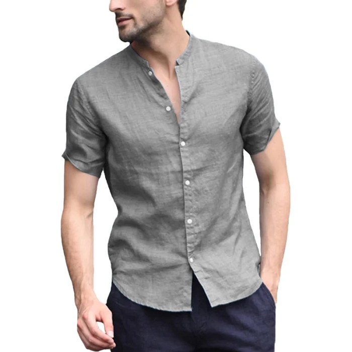 Mens white collarless dress shirt